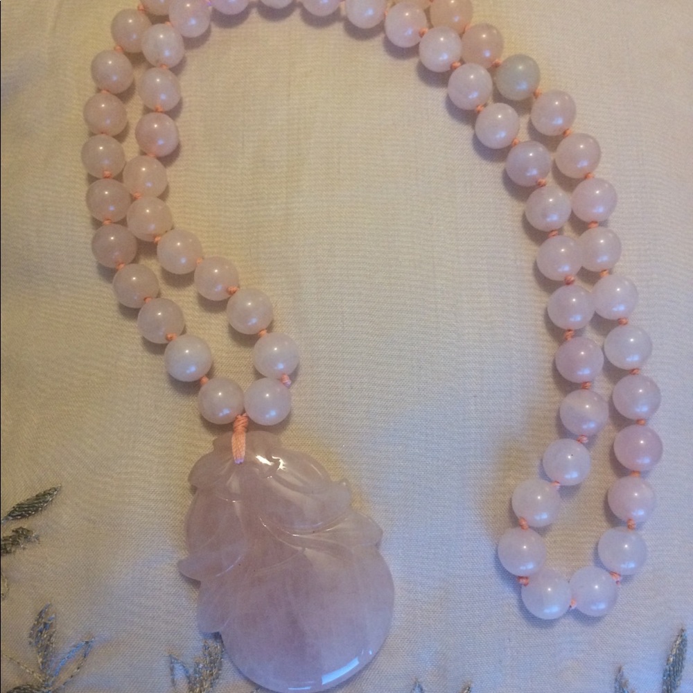 Vintage Rose Quartz Beads Necklace w/Pendant